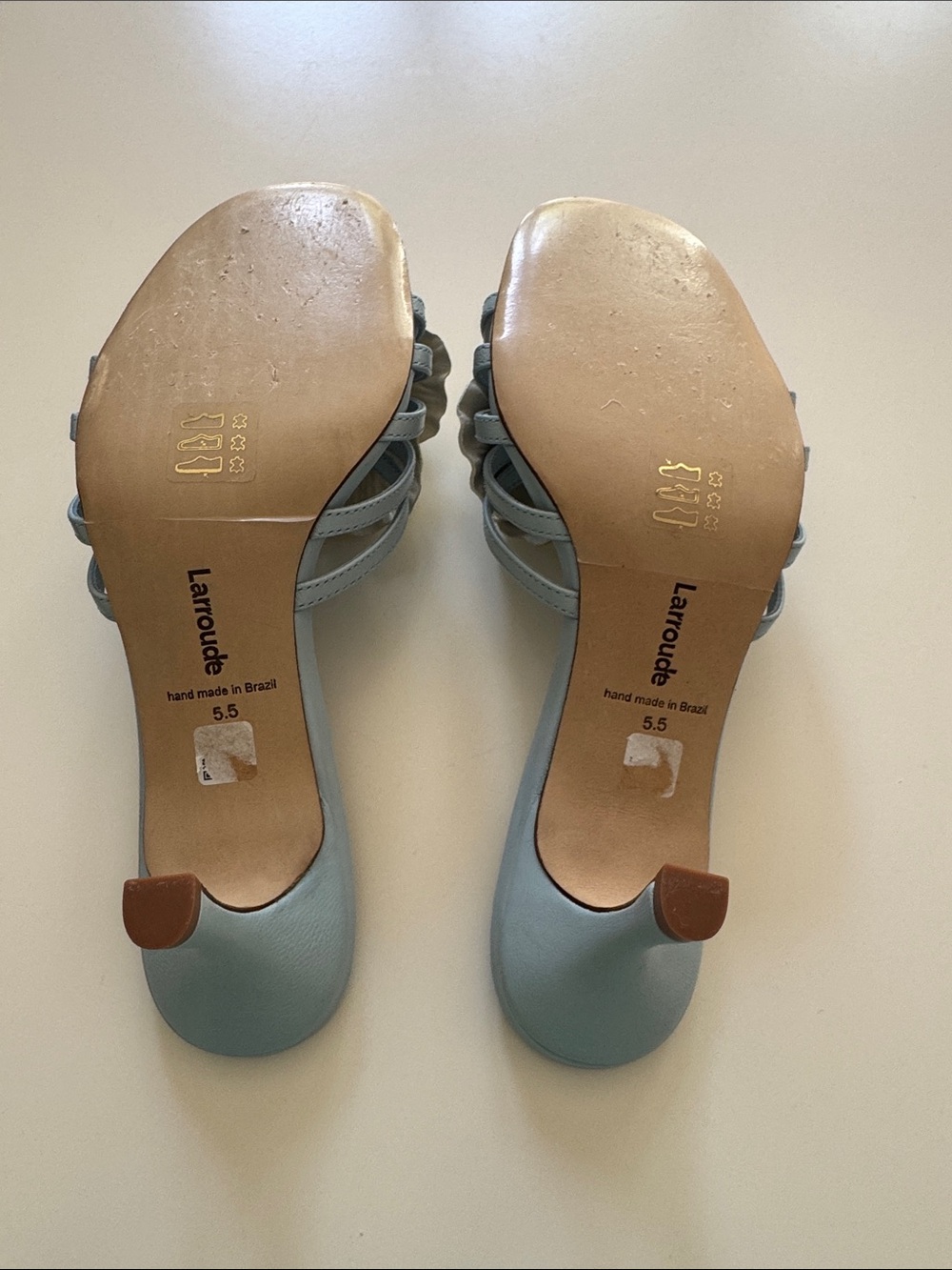 Larroude Light Blue Magnolia Slide Mules with Ivory Floral Detail - Picture 6 of 6